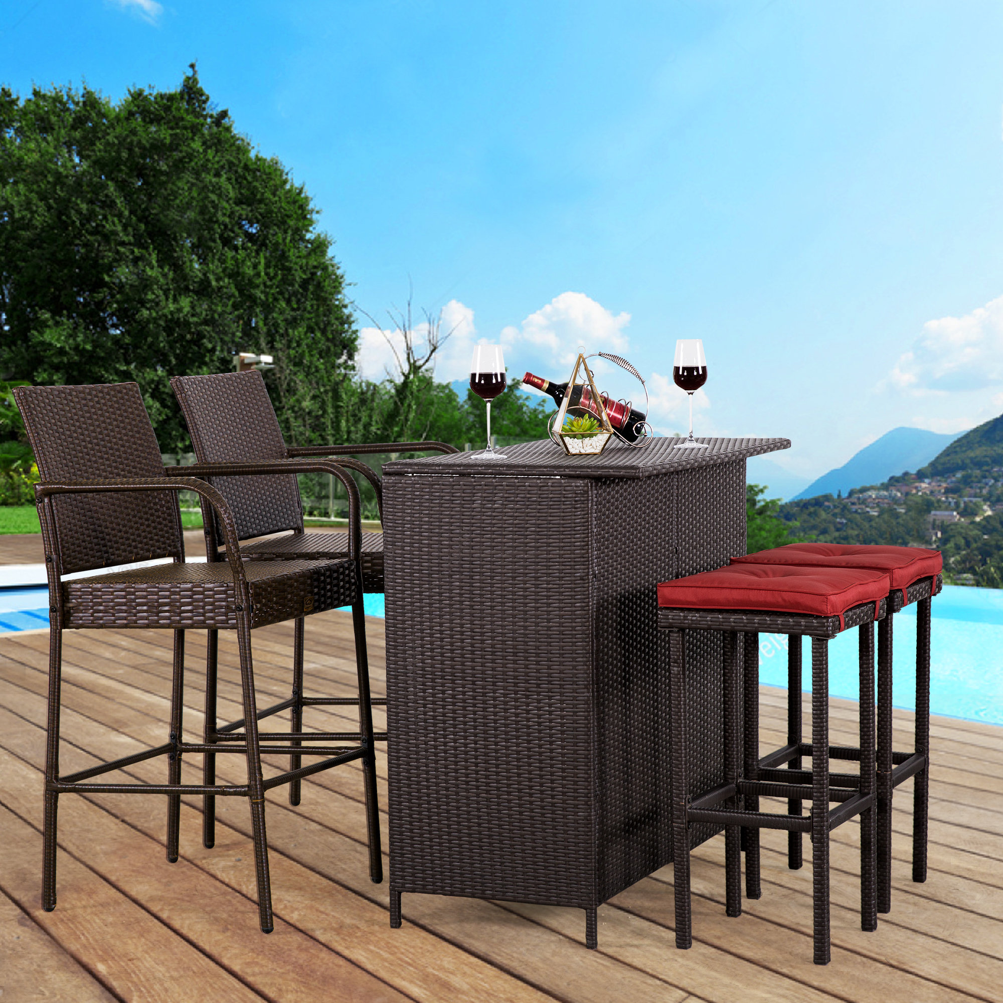 Cloud Mountain 5 Pc Patio Bar Set Outdoor Wicker Rattan Bar Stool Dining Sets Patio Furniture Garden Backyard Rattan Bar Table 2 Stools Barstool Furniture Set Walmart Com Walmart Com