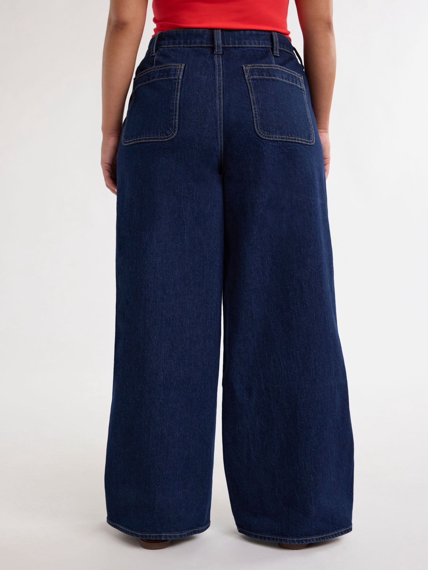 Free Assembly Women's and Women's Plus Wide Leg Jeans with Patch Pockets, 30", 32", and 34" Inseams, Sizes 0-26 Plus