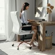 Flash Furniture Whitney High-Back Swivel LeatherSoft Desk Chair with Armrests, White/Rose Gold