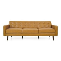 Harvey Mid-Century Modern Tight Back Genuine Leather Sofa in Tan