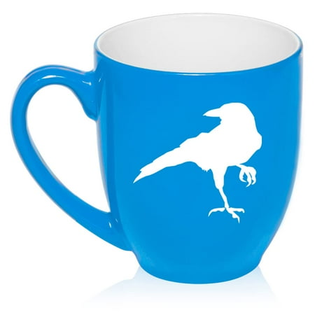 

Crow Raven Blackbird Ceramic Coffee Mug Tea Cup Gift for Her Him Women Men Wife Husband Friend Coworker Cute Ornithology Corvus Animals Birds Birdwatching Bird Lover (16oz Light Blue)