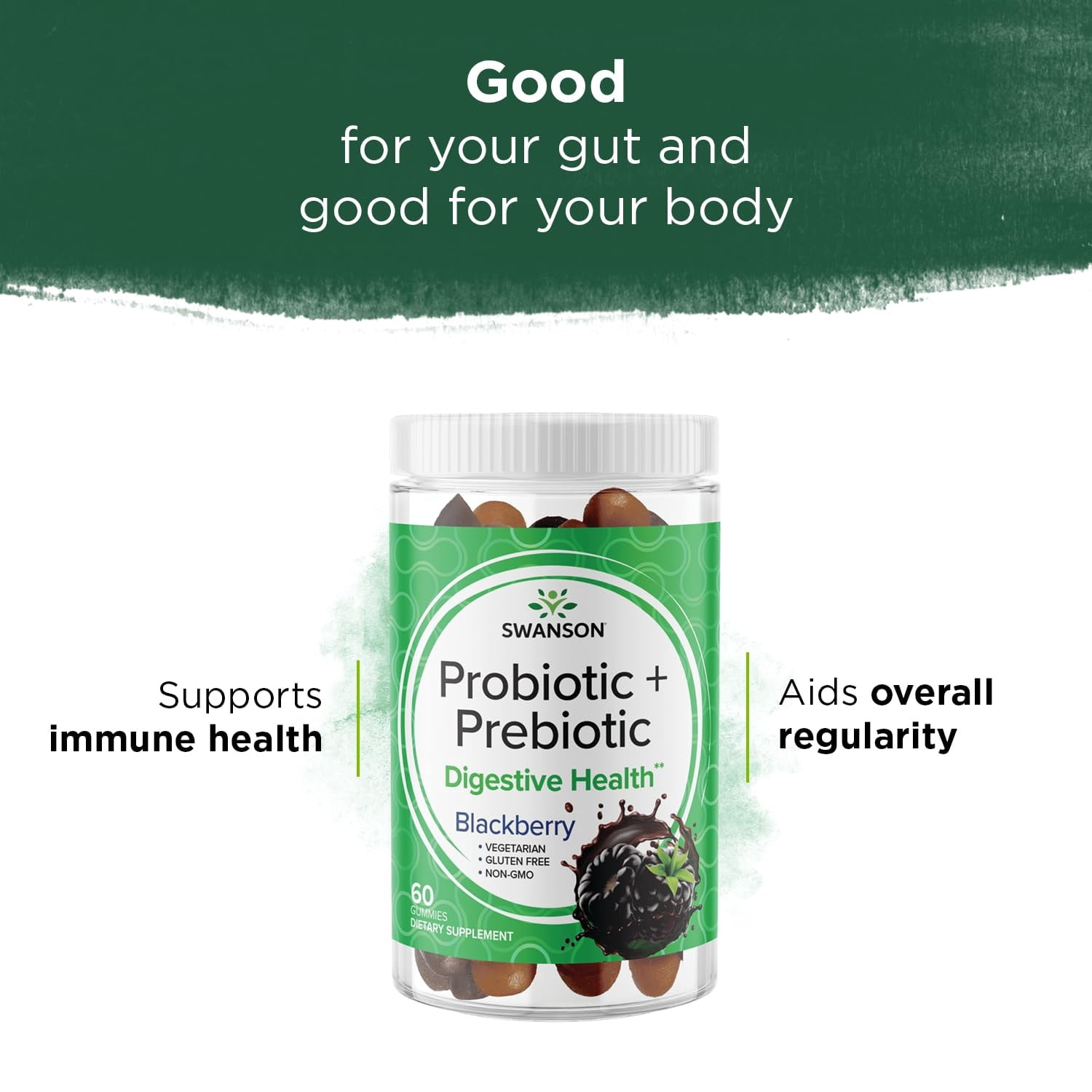 Swanson Probiotic + Prebiotic Gummies - Blackberry 1.5 Billion Cfu 60 Gummies