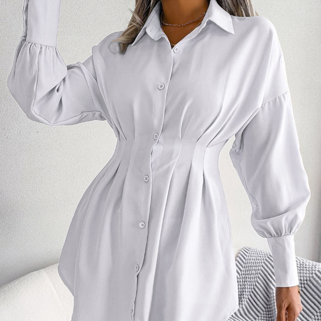 Camisa De Vestir Vestido de blusa con botones de verano Mini vestido de color sólido para ir de compras (Blanco L) Ygjytge para Mujer Blanco T XXL