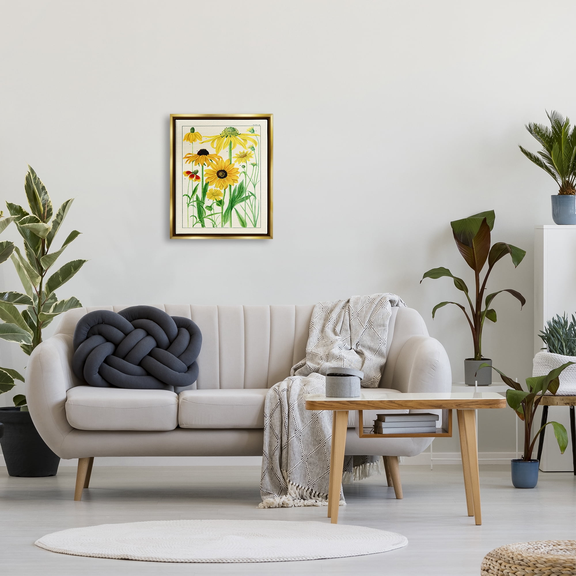 Stupell Industries Vintage Yellow Daisies Botanical & Floral Painting Gold Floater Framed Art Print Wall Art, 17 x 21