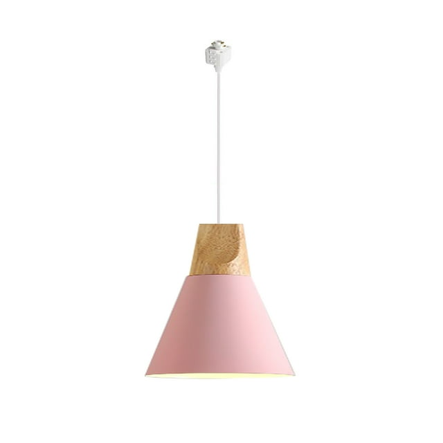FSLiving H-Style Track Mount Pendant Fixture Scandinavian Style Pendant Lights for Kitchen Hanging Lamp Modern Wood and Aluminium Light Customizable,Pink - 1 Light