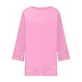 thumbnail image 3 of LYEAA Lace Tops for Women 3/4 Sleeve Crew Neck Solid Color Loose T-Shirts Casual Dressy Comfort Fashion Pullover Pink S, 3 of 5