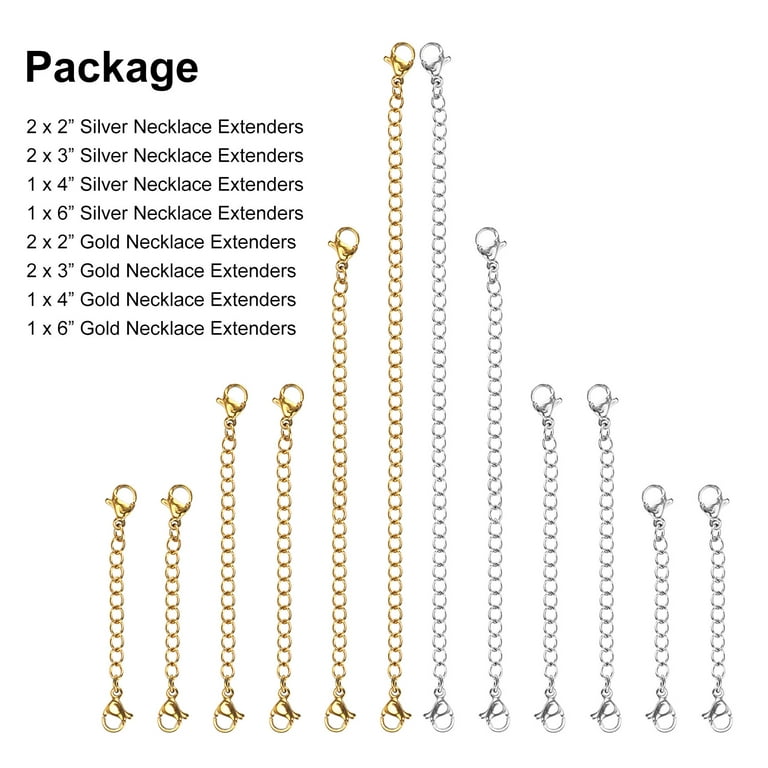  Necklace Extender, 12 PCS Chain Extenders for Necklaces,  Premium Stainless Steel Jewelry Bracelet Anklet Necklace Extenders(Gold),  Length: 1 2 3 4 5 6, by UUBAAR : Clothing, Shoes & Jewelry