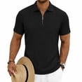 thumbnail image 5 of idosla Mens Quarter Zip Polo Shirts Casual Summer Knit Textured Short Sleeve Shirt Beach Vacation Stretchy Golf Shirts (Black, M), 5 of 9