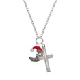thumbnail image 2 of Delight Jewelry Silvertone Large Crescent Moon Santa Face Be Strong and Courageous Engraved Cross Zoey Necklace, 28", 2 of 4