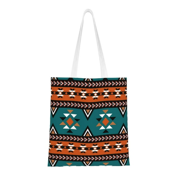 DouZhe Reusable Grocery Bags, Retro Southwestern Traditional Style Lightweight Polyester Canvas Cloth Tote Bag for Travle Gym Shopping School, 15" x 16"