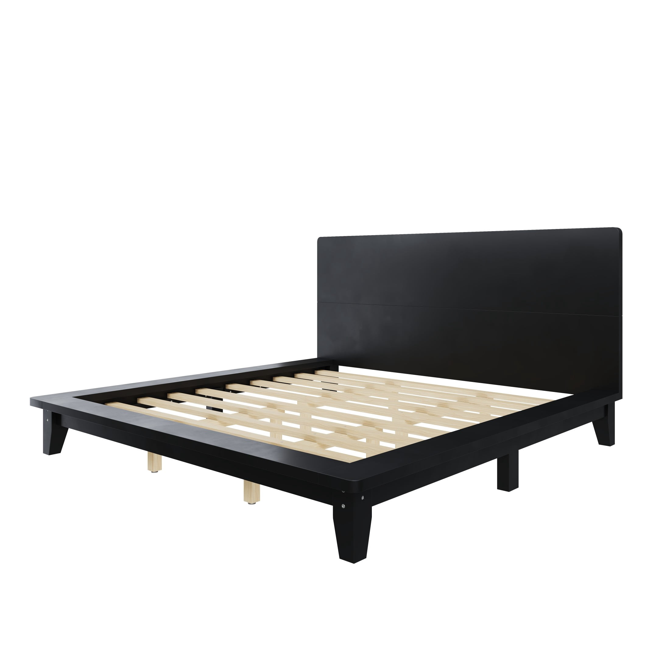 Alvantor King Bed Frame with Headboard, Platform Wood Slat Support, No Box Spring Needed, Black