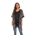 thumbnail image 3 of Beautybatik Black Women Plus Size Tunic Tops Boho Flora Printed Short Sleeve V Neck Shirt 3x, 3 of 7