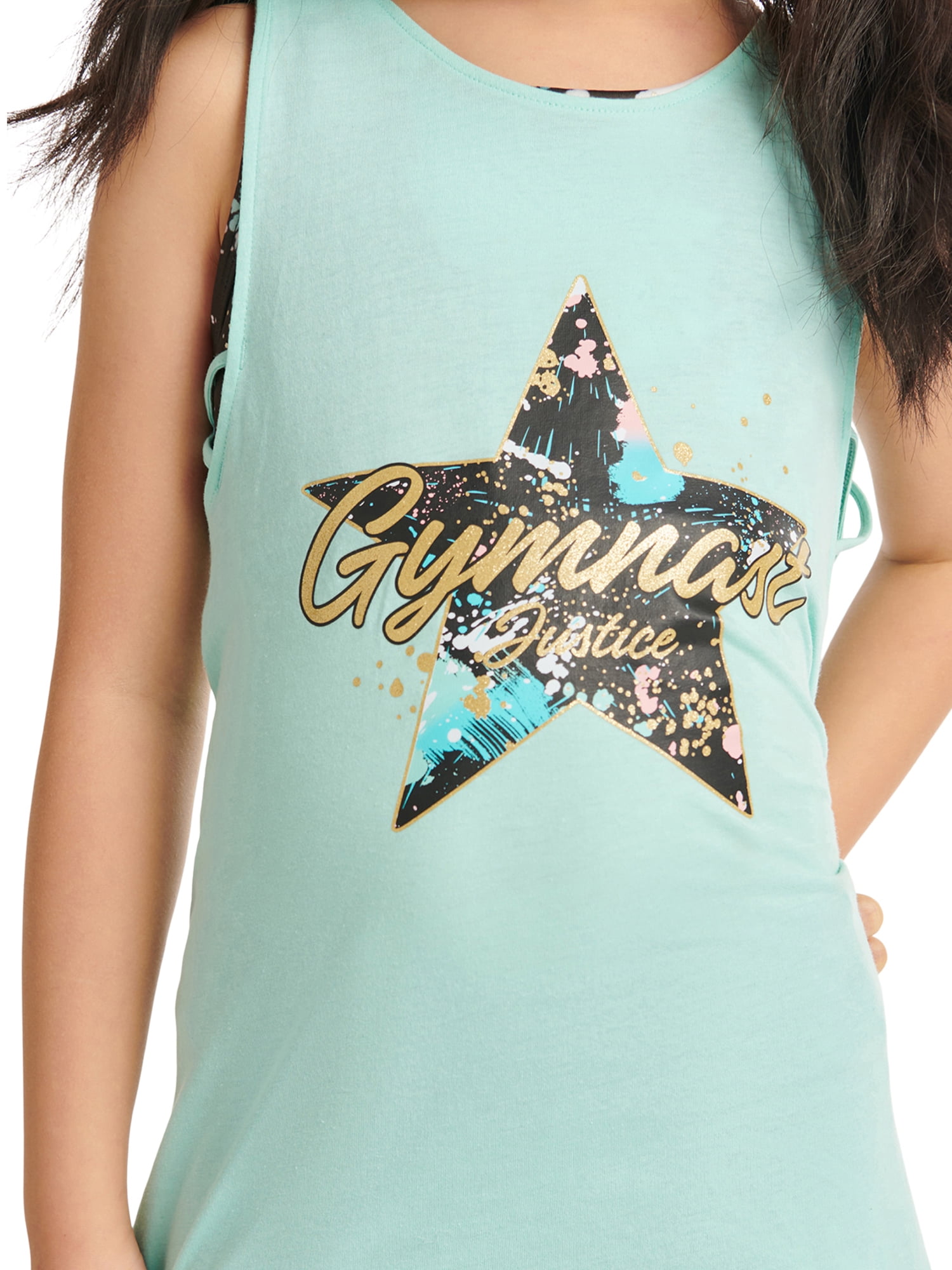 Justice Girls Fashion Gymnastics Tank with Built in Sports Bra, Sizes S-XL