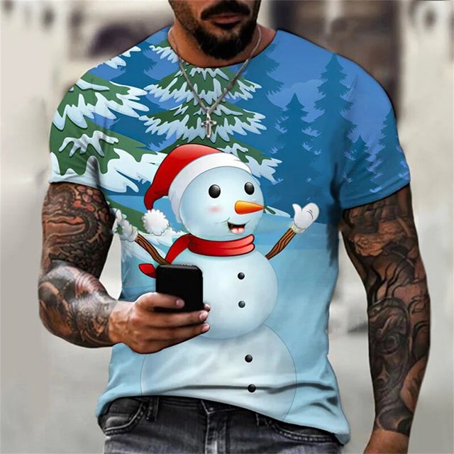 Camisetas de disfraz de Papá Noel con estampado 3D de árbol de Navidad y muñeco de nieve para hombre y mujer, ropa de calle con cuello redondo, camisetas Harajuku para niños