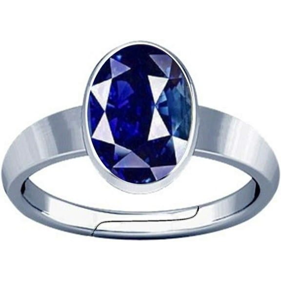 Divya Shakti 5.25-5.50 Carat Blue Sapphire Neelam Nilam Gemstone Silver Adjustable Plain Design Ring for Men & Women