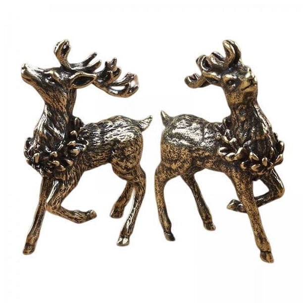 2x Estatua de Reno de Latón, Adorno de Escultura Hecho a Mano, Estatuilla de Alces Artesanales de Animales Artificiales para Decoraciones de Mostrador 2 piezas