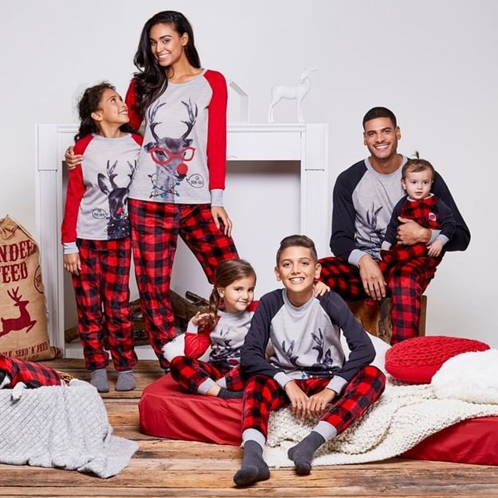 Christmas Family Matching Set Pajamas Xmas Elk Deer Striped Nightwear Clothes 