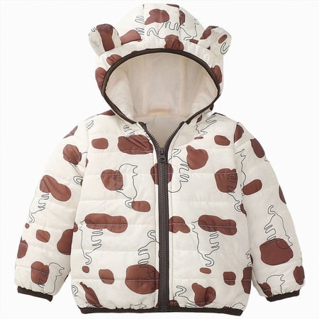 Linfrsh Winter Coats Puffer Padded Jacket for Toddler Boys Girls Kids Light Outwear Cute Bear Ears with Hoods Clothing (Coffee 3-4 Years)
