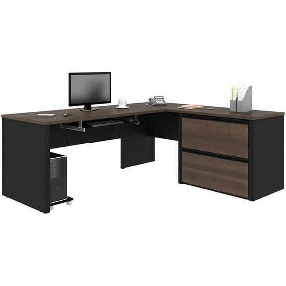 Pemberly Row 4 Piece L Shaped Computer Desk in Antigua and Black