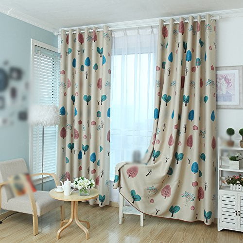 100*250cm Blackout Curtain Bright Colored Trees Soft ...