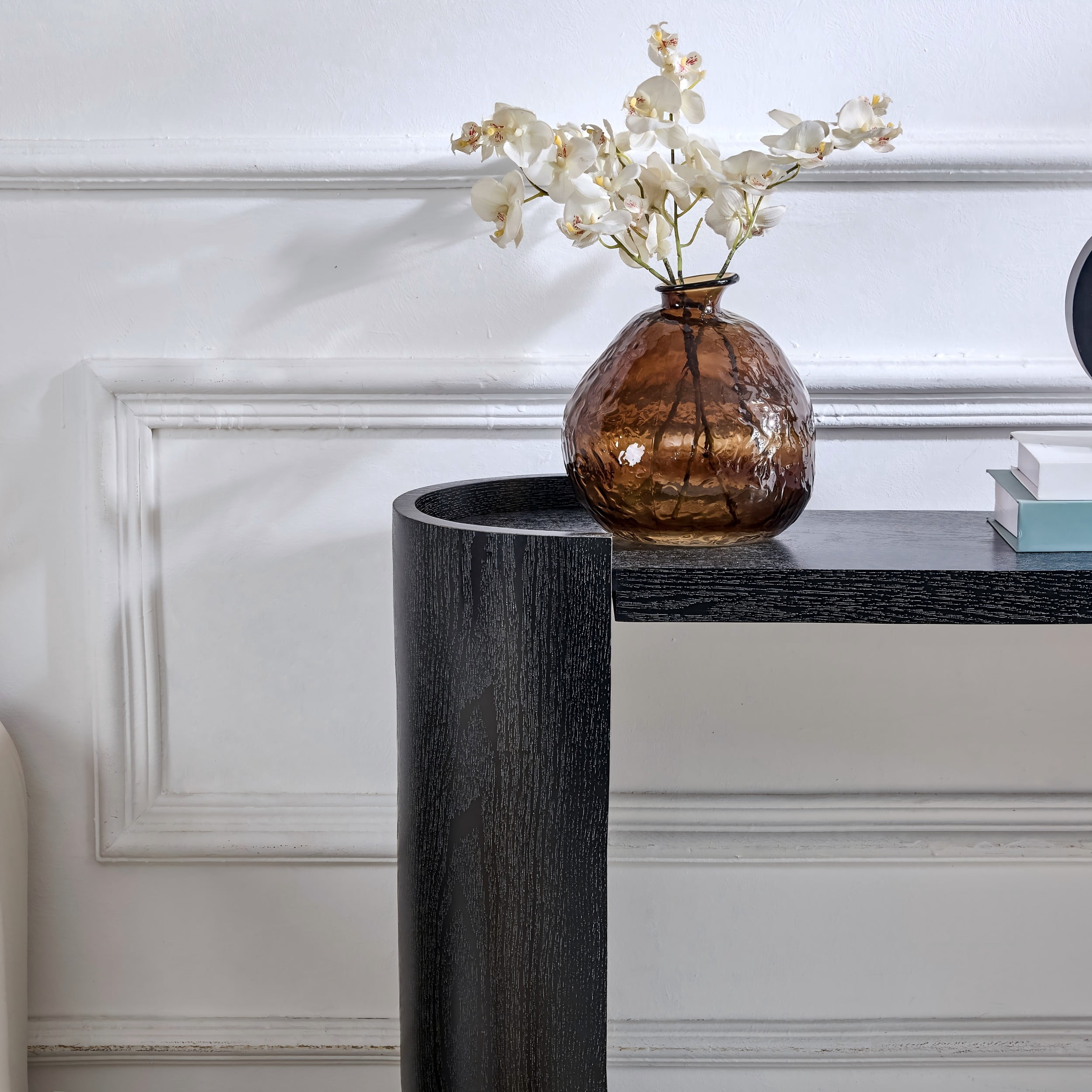 Alvantor Console Table for Narrow Entryway Foyer Sofa Side, Curved, Black, 53" x 13.8"