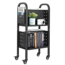VEVOR Rolling Library Book Cart, 150 lbs Capacity, 17.7 x 13.0 x 34.6-Inch Library Cart, Double Sided L-Shaped Shelves with 2-Inch Lockable Wheels, Book Truck for Home Shelves Office and School