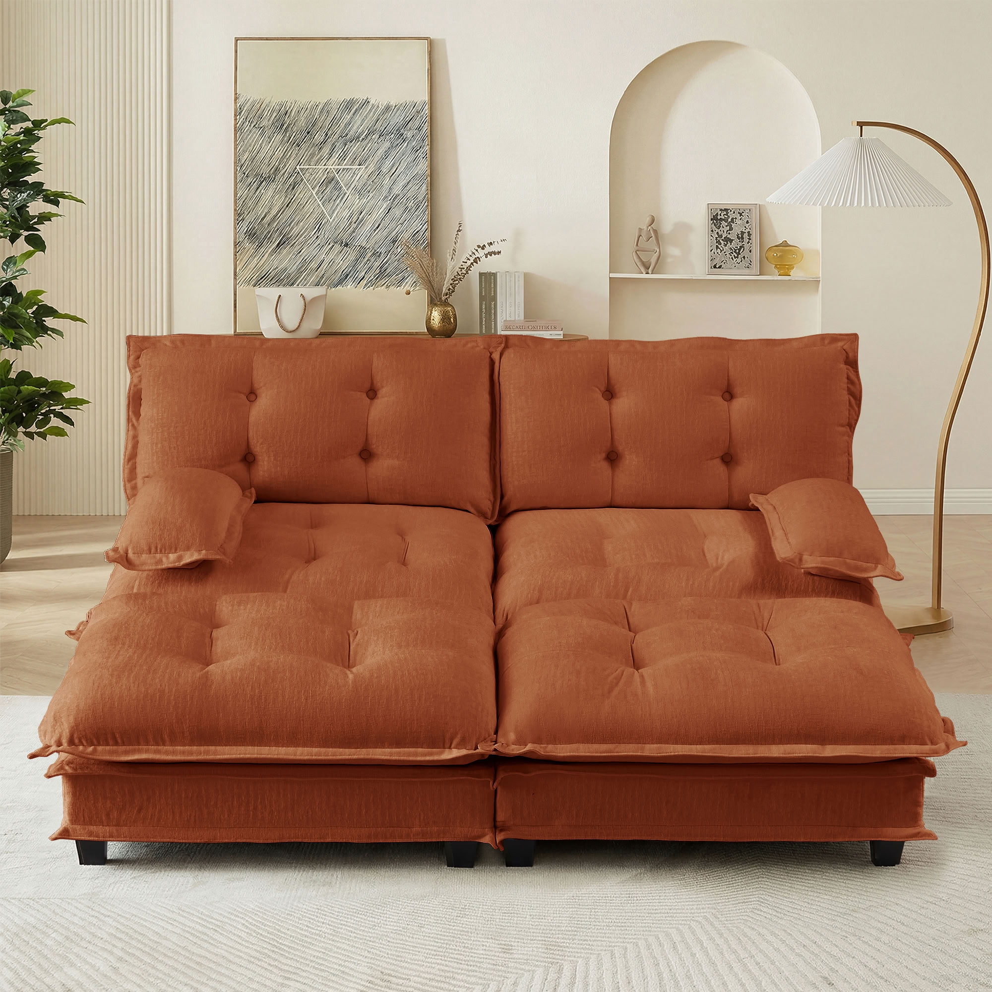 MAYEERTY 77" Cloud Modular Sleeper Sofa with Dual Ottomans, Chenille 2-Seat Sectional Couch for Home & Small Apartment