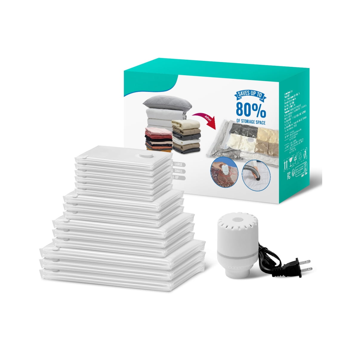 15 Pack Vacuum Storage Bags with Electric Pump 5 Sizes Space Saver Compression Bags for Comforters Blankets Clothes Travel Essentials
