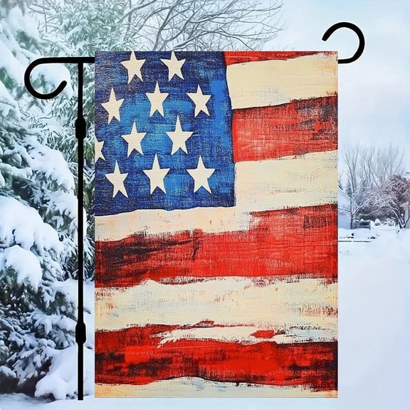RKSupls Patriotic Linen Double Sided Garden Flag, Independence Day Themed Yard Decor, Textured American Flag Outdoor Banner for Holiday Lawn