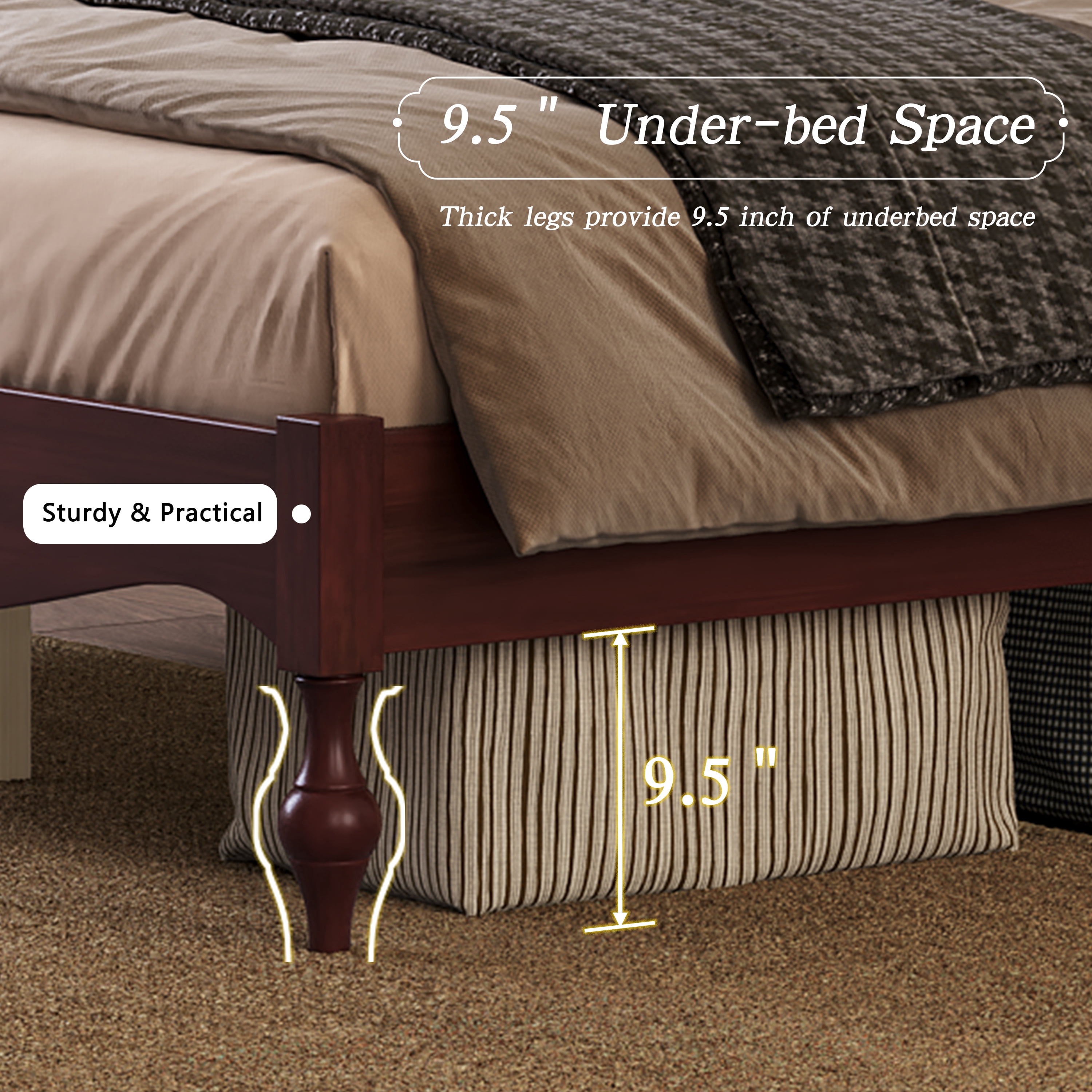Mintazer Vintage Curved Queen Platform Bed with Traditional Arched Headboard & Turned Legs for Bedroom, No Box Spring Needed, Easy Assembly, Dark Walnut
