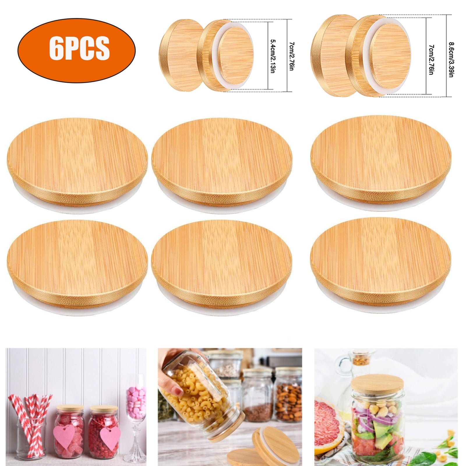 6pcs Bamboo Mason Jar Lids, Asablve Wide/Regualr Mouth Bamboo Jar Lids