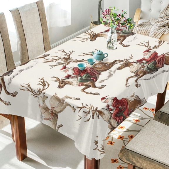 WOBOGO Santa Claus Square Tablecloth 54×54in Polyester Fabric Tablecloth Washable Dust Resistant Wrinkle Resistant