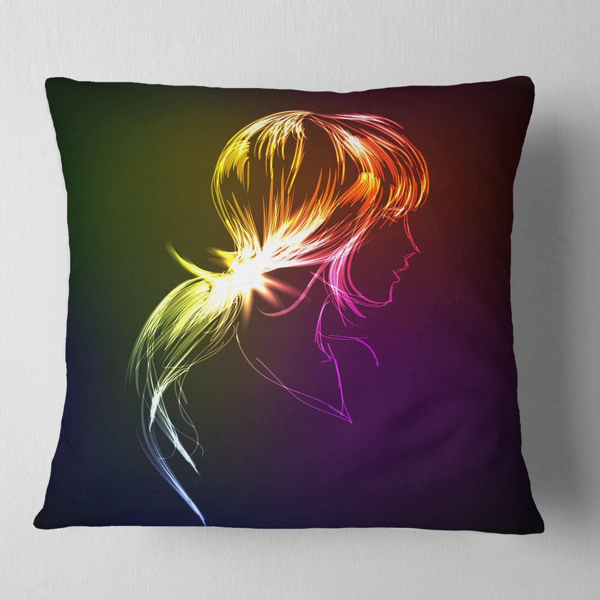Designart Illuminating Fractal Girl s Head - Abstract Throw Pillow - 18x18