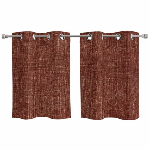 2 Panels Kitchen Tier Curtains 39 Inch Length, Dark Brown Grommets Window Treatment Curtain, Vintage Country Monochrome Chocolate Color Thermal Curtains Drapes for Living Room/Bathroom
