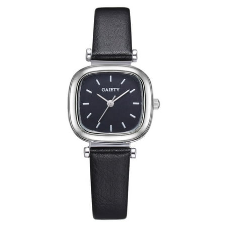 Woman Small Square Face Black Dial Silvertone Casual Dress Work Watch-04