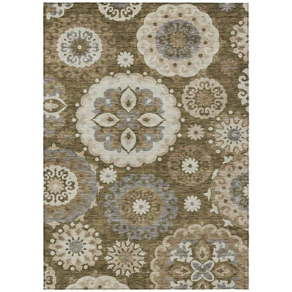 HomeRoots 585699 10 x 14 ft. Floral Medallion Washable Indoor & Outdoor Rectangle Area Rug, Brown, Ivory & Beige