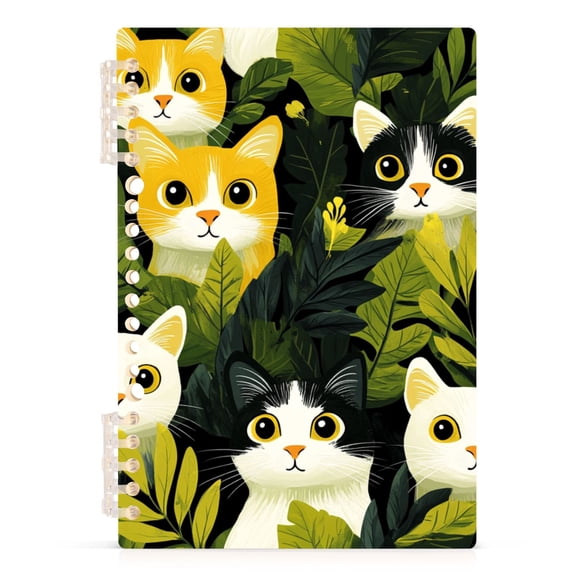 Ckdifva Leaves and Cats A5 Ring Binder Notebook Journey Note Diary College Ruled Study 60 Pages