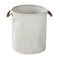 thumbnail image 2 of Cesta grande cilíndrica gris para ropa sucia, cesta de almacenamiento de tela teñida con hilo, cesta plegable impermeable para ropa, cesta de almacenamiento de tela con doble asa., 2 of 6