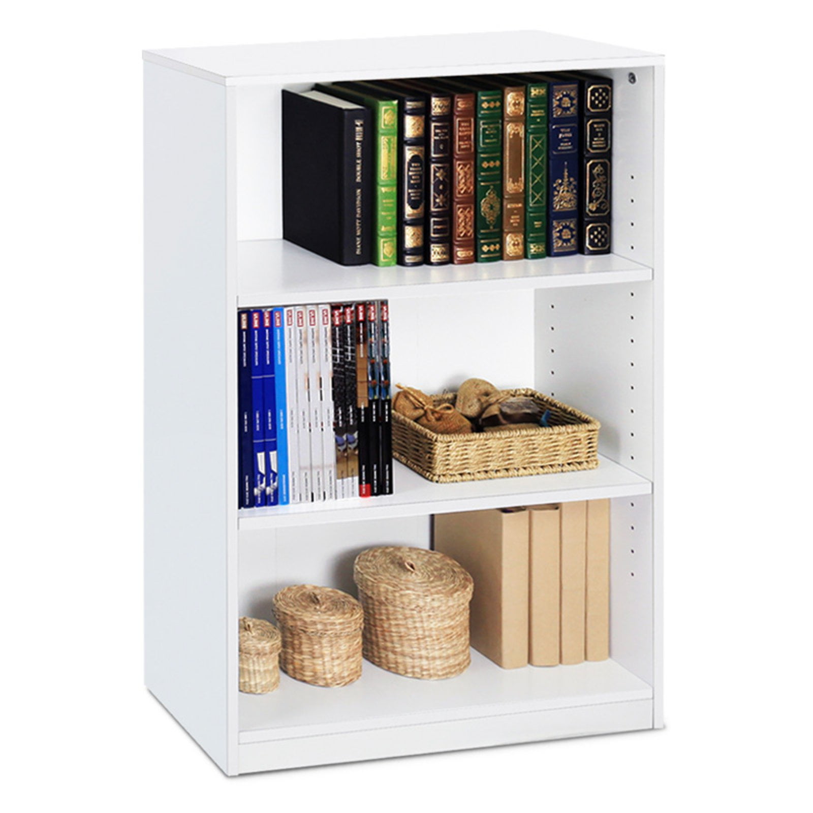 Wide Storage Book Display Bookshelf Adjustable Shelving 3-Shelf Wood Bookcase 