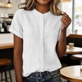thumbnail image 2 of hotojiny Women Button Down Shirts Rolled Short Sleeve Cotton Linen Work Tops Loose Fit Crew Neck Business Casual Blouse, 2 of 7