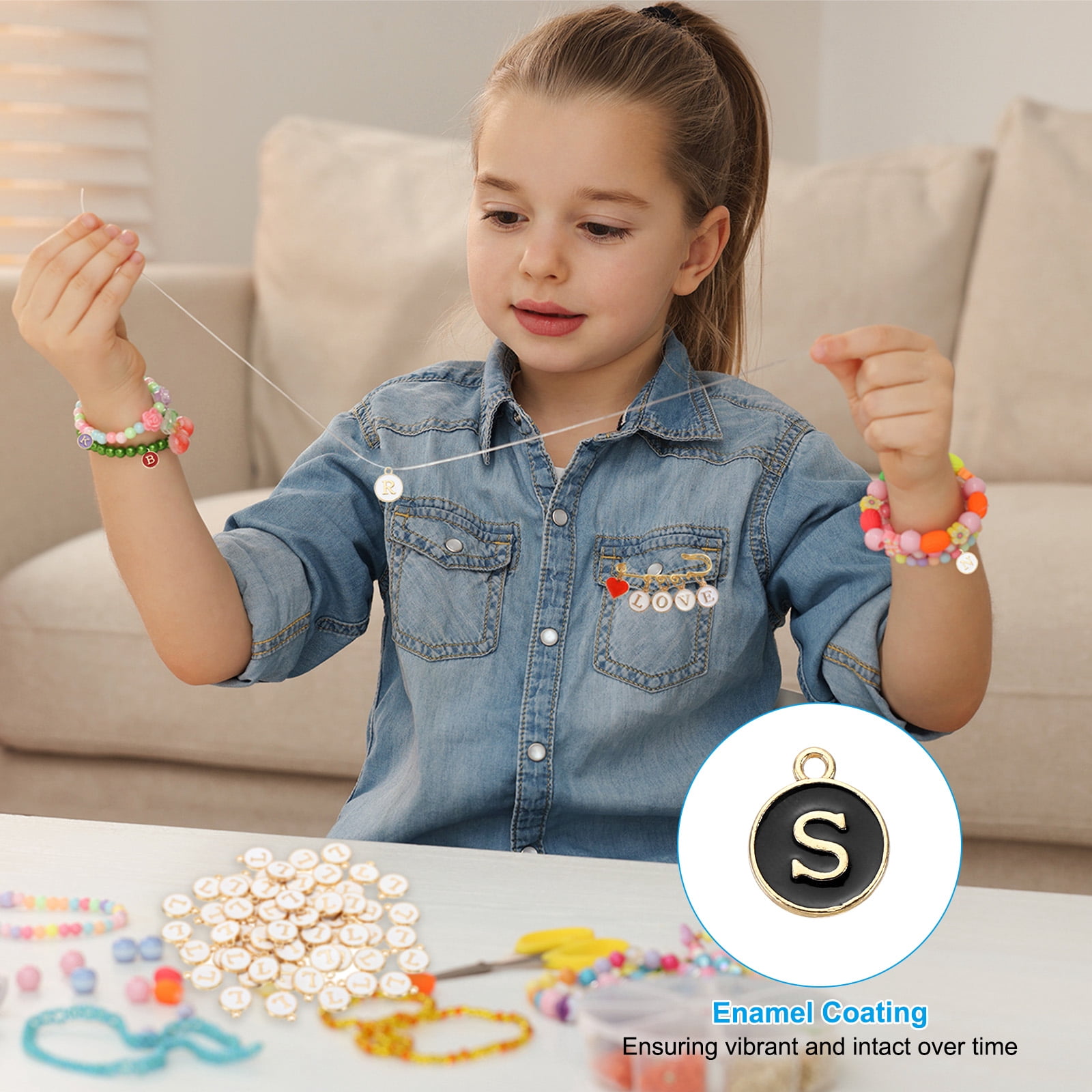Unique Bargains Letter Charm, 60Pcs Double Sided Alphabet Initial Charm Pendants "S"