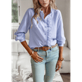 thumbnail image 7 of Women'S Striped Button Front Shirts Mock Neck Long Sleeve Office Blouse Tops Blue S, 7 of 7
