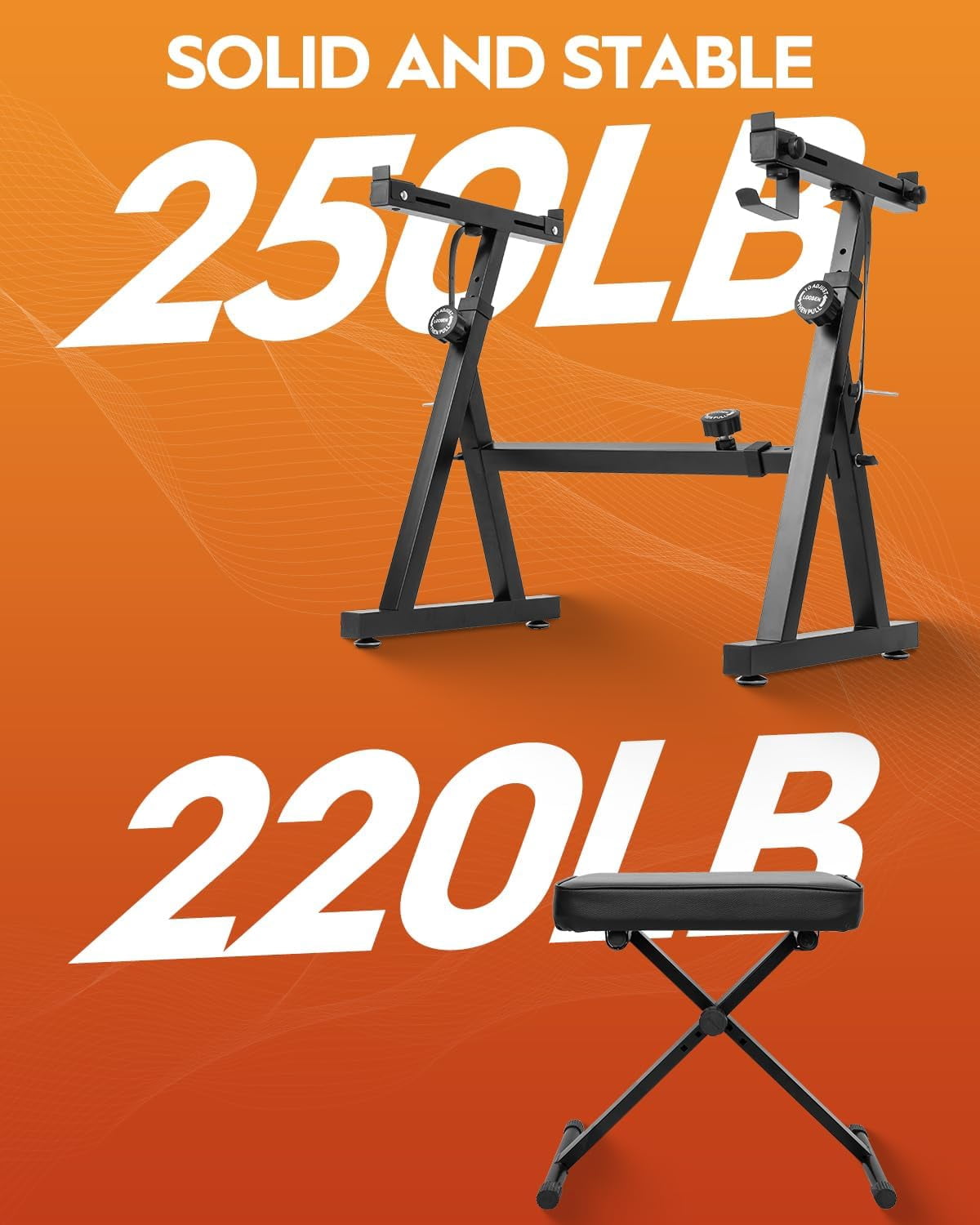 Piano Keyboard Stand & Bench Set, Z-Style Portable Heavy Duty Digital Piano Stand for 54-88 Key Electric Pianos & X-Style Adjustable Piano Bench, Chair, Black, SKT-02S & SPB-M10