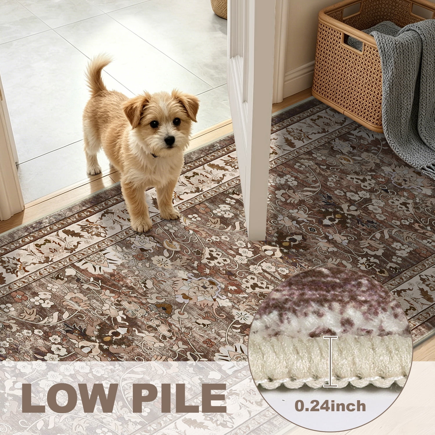 MJIAexp 2' x 10' Boho Floral Kitchen Runner Rug Machine Washable Runner Rug Non-Slip Hallway Runner Laundry Rug Throw Carpet for Living Room Bedroom Dining Room Entryway Kitchen Brown