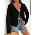 thumbnail image 4 of Women's Crochet Knit Cardigan Tie Front Long Sleeve Cropped Casual Sweater, 4 of 6