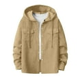 thumbnail image 6 of Afuyipoi Oversized Cargo Button Up Shirts for Men Hooded Jacket,Long Sleeved Casual Corduroy Outerwear Midweight Drawstring Pocket Button Jacket Khaki XL, 6 of 8