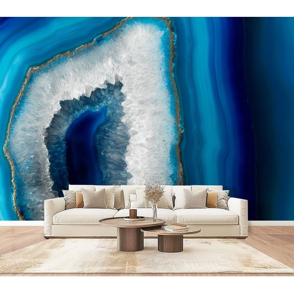 Wallpaper Slice blue agate crystal Peel and Stick Wall Murals 100"H x 144"W Removable PVC Wall Paper Self-Adhesive Wall Paintings Art Decor for Bedroom Living Room