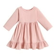 thumbnail image 1 of Zanarzt Robe en Tulle pour Tout-Petite Fille Coton Fille Tenue Décontractée de Jeu Robes Couleur Unie Manches Longues à Volants Coton Robe de Printemps Automne Rouge, 3-4 Ans, 1 of 6