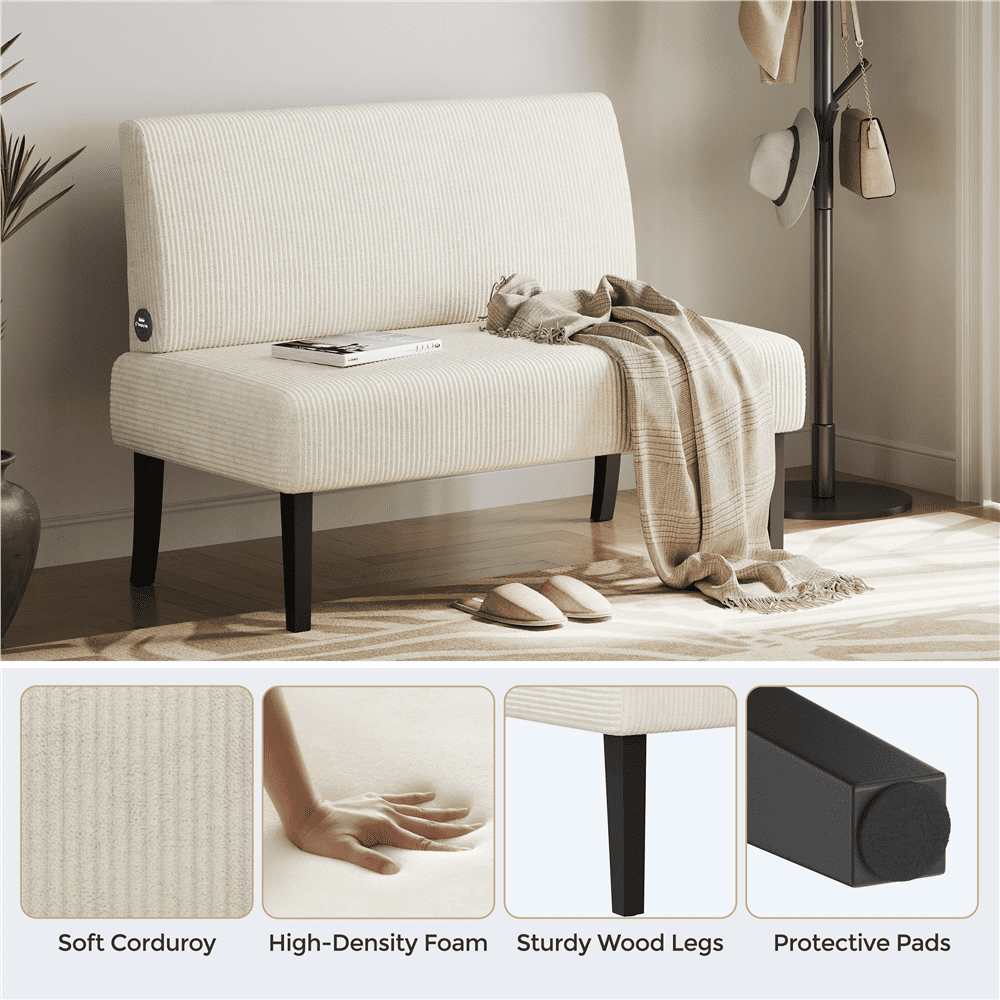 Yaheetech Corduroy Armless Loveseat with Strong Rubberwood Legs & USB Ports, Beige