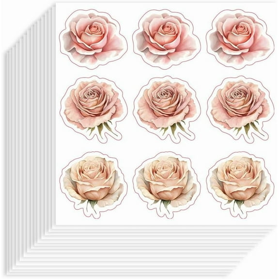 180pcs Pink Rose Stickers 3.54x3.54 inch Self-Adhesive Paper Decorative Stickers Waterproof Flower Decals for Scrapbook Calendar Journals Crafting Party Gift Bag Decor Colorful DIY